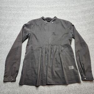 Theory Black Blouse Womens Size P Pleated Pintuck Long Sleeve Top